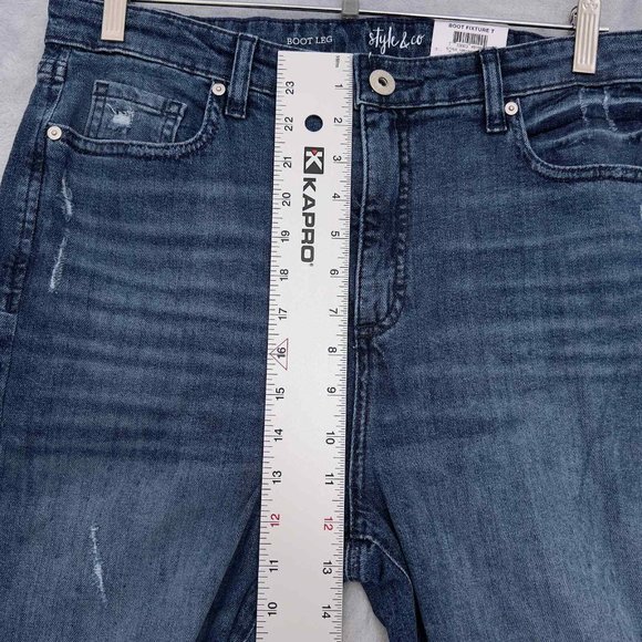 STYLE & CO Mid Rise Boot Leg Jeans Size 12 33W NWT Lonesome Blue 0149 . - Picture 6 of 10